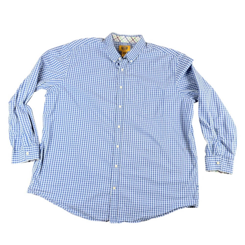 The Foundry Supply Co Men's 2XLT Blue Gingham Easy Button Down Shirt Long Sleevā